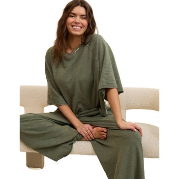 Aerie Women's Short Sleeve Safari Slub Fleece Top