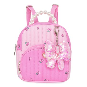 OMG Accessories Girls' Cherry Quilted Pearl Handle Micro Mini Backpack