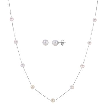Imperial Freshwater Cultured Pearl Station Necklace and Stud Earring Set