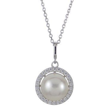 Imperial Freshwater Cultured Pearl with Created White Sapphire Halo Button Pendant