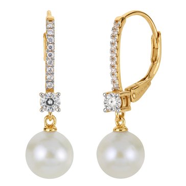 Imperial Freshwater Cultured Pearl Drop with Lab Created White Sapphire Accents Earrings