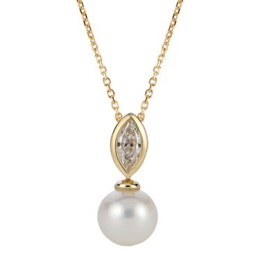 Imperial Freshwater Cultured Pearl and Marquise Created White Sapphire Necklace