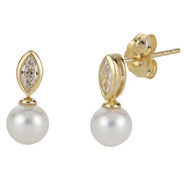 Imperial Freshwater Cultured Pearl and Marquise Created White Sapphire Earrings