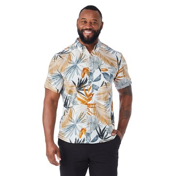 Weatherproof Men's Short Sleeve Large Leaf Print Button Down Shirt 