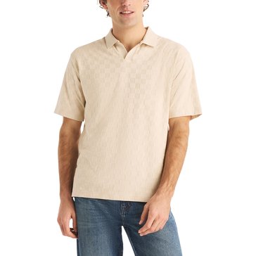 Nautica Men's Checkered Jacquard Johnny Collar Polo Shirt