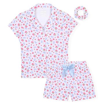 Sleep On It Toddler Girls' Knit Shorts Coat with Scrunchie Pajama Set, 2-Piece