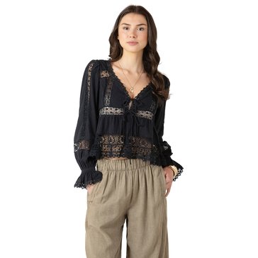Dex Women's Mixed Fabric Lace Trim Top