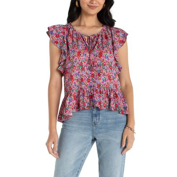 Liverpool Women's Flutter Sleeve Peplum Woven Top