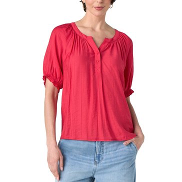 Liverpool Women's Short Sleeve Half Placket Woven Blouse