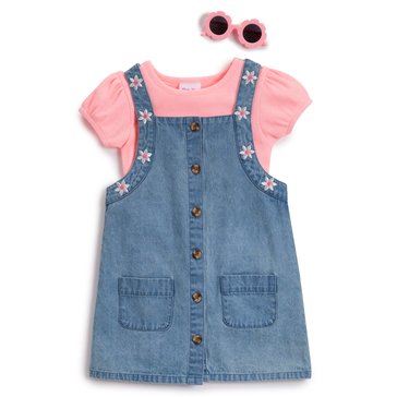 Little Lass Infant Girls' Denim Jumper with Sunglasses Set