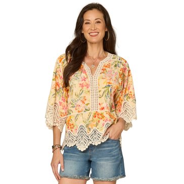 Democracy Women's Below Elbow Sleeve Peplum Crochet Top (Plus Size)