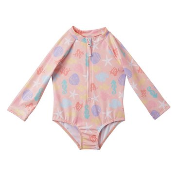 Wippette Baby Girls' Long Sleeve Seashell One Piece Rashguard Swimsuit