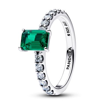 Pandora Rectangular Sparkling Green Halo Ring