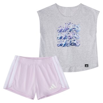 Adidas Toddler Girls' Back Pleated Heather Tee Mesh Short Set