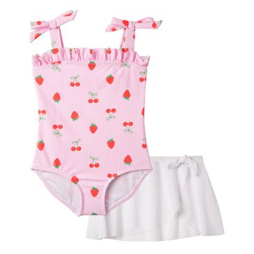 Kensie Girl Toddler Girls' Stripe Fruit One Piece with Skirt Set