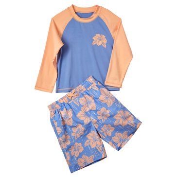 iXtreme Toddler Boys' Hibiscus Long Sleeve Rashguard Set