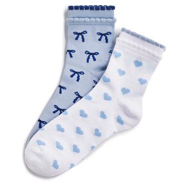 Legale Women's Double Ruffle Hearts All Over Socks, 2-Pack