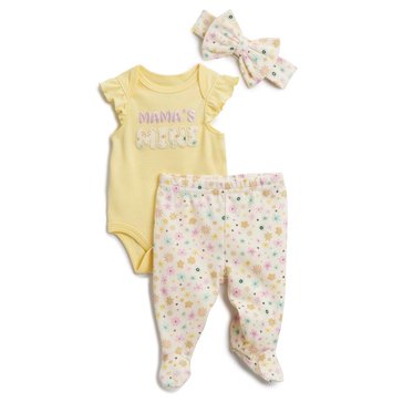Wanderling Newborn Girls' Footed Pant and Headband Set, 3-Piece