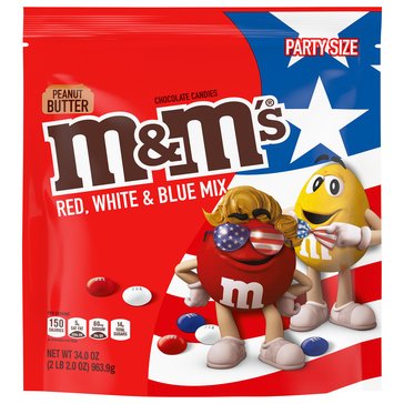 M&M's Party Size Red, White, and Blue Peanut Butter Chocolate Candies, 34oz