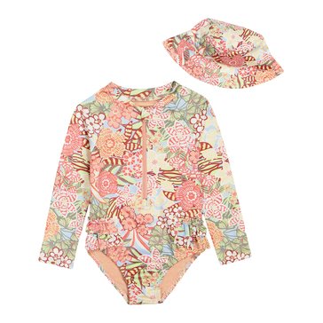 Roxy Baby Girls' Long Sleeve One Piece Swim with Hat Set