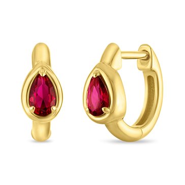 Created Ruby Pear Shaped Huggie Earrings