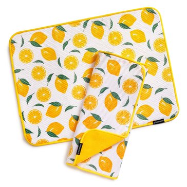 Homewear Linens Lemon Print Drying Mat, 2-Pack