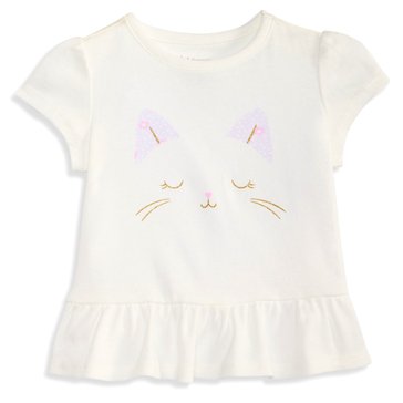 Wanderling Baby Girls' Cat Face Peplum Tee