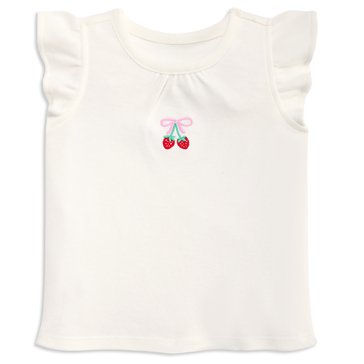Wanderling Baby Girls' Strawberry Bow Flutter Sleeve Top