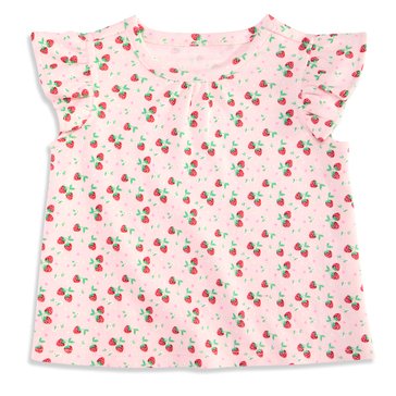 Wanderling Baby Girls' Strawberry All Over Print Flutter Sleeve Top
