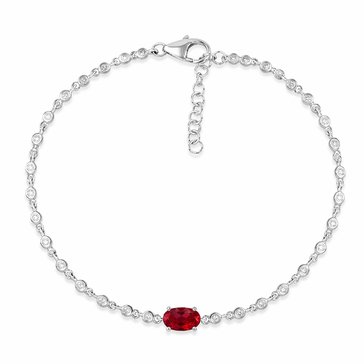 Created Ruby with White Topaz Round Bracelet