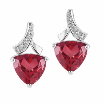 Created Ruby with White Topaz Round Earrings