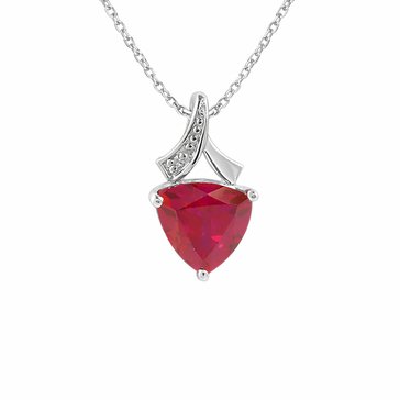 Created Ruby with White Topaz Round Pendant
