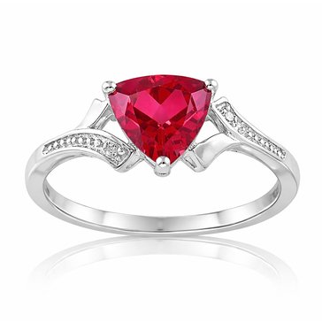 Created Ruby with White Topaz Round Ring