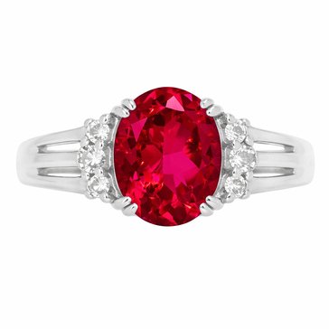 Created Ruby with White Topaz Oval Ring