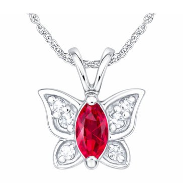 Created Ruby with White Topaz Butterfly Pendant