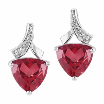 Created Ruby with White Topaz Oval Earring