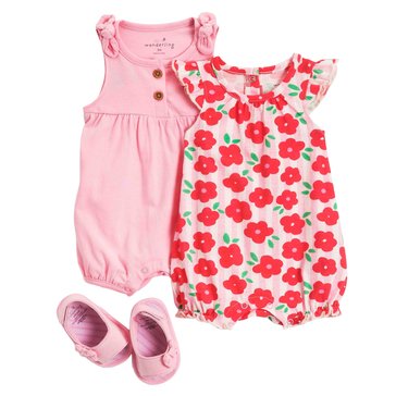 Wanderling Newborn Girls' Romper with Sandal Set, 3-Piece