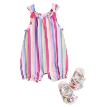 Wanderling Newborn Girls' Bubble Romper with Sandals 2-Piece Set