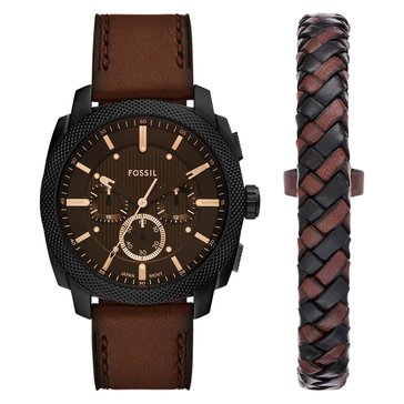 Fossil Mens Machine Chronograph Watch & Bracelet Set