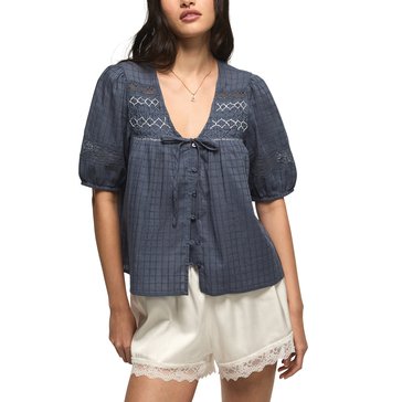 Lucky Brand Women's Smocked Yoke Button Down Top