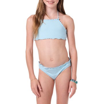 O'Neill Big Girls' Shorebreak Rib Ruffle Edge Hi Neck Swim Set