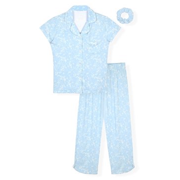 Sleep On It Big Girls' Floral Placket Coat And Pants Pajama Set