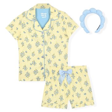 Sleep On It Little Girls' Floral Placket Coat And Shorts Pajama Set