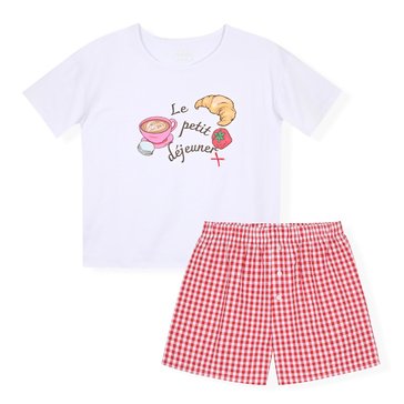 Sleep On It Big Girls' French Drop Shoulder Boxer Shorts And Graphic Tee Pajama Set