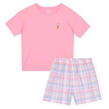 Sleep On It Big Girls' Ice Cream Boxer Shorts And Graphic Tee Pajama Set