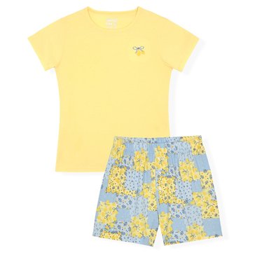 Sleep On It Big Girls' Lemons Boxer Shorts And Graphic Tee Pajama Set