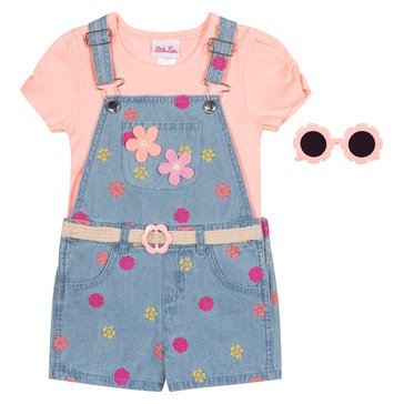 Little Lass Little Girls' Floral Denim Shortalls Set, 2-Piece 