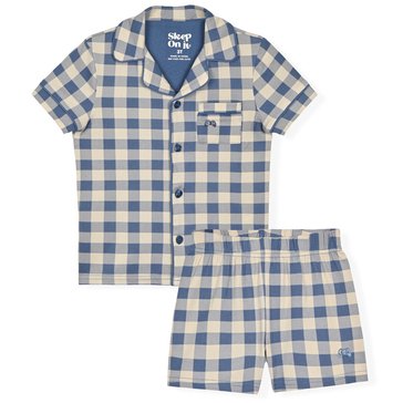 Sleep On It Boys' Plaid Placket Coat Pajama Shorts Set