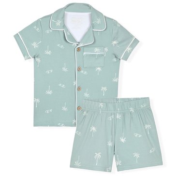 Sleep On It Boys' Palm Trees Placket Coat Pajama Shorts Set