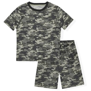 Sleep On It Boys' Waffle Thermal Camo Crew Neck Pajama Shorts Set